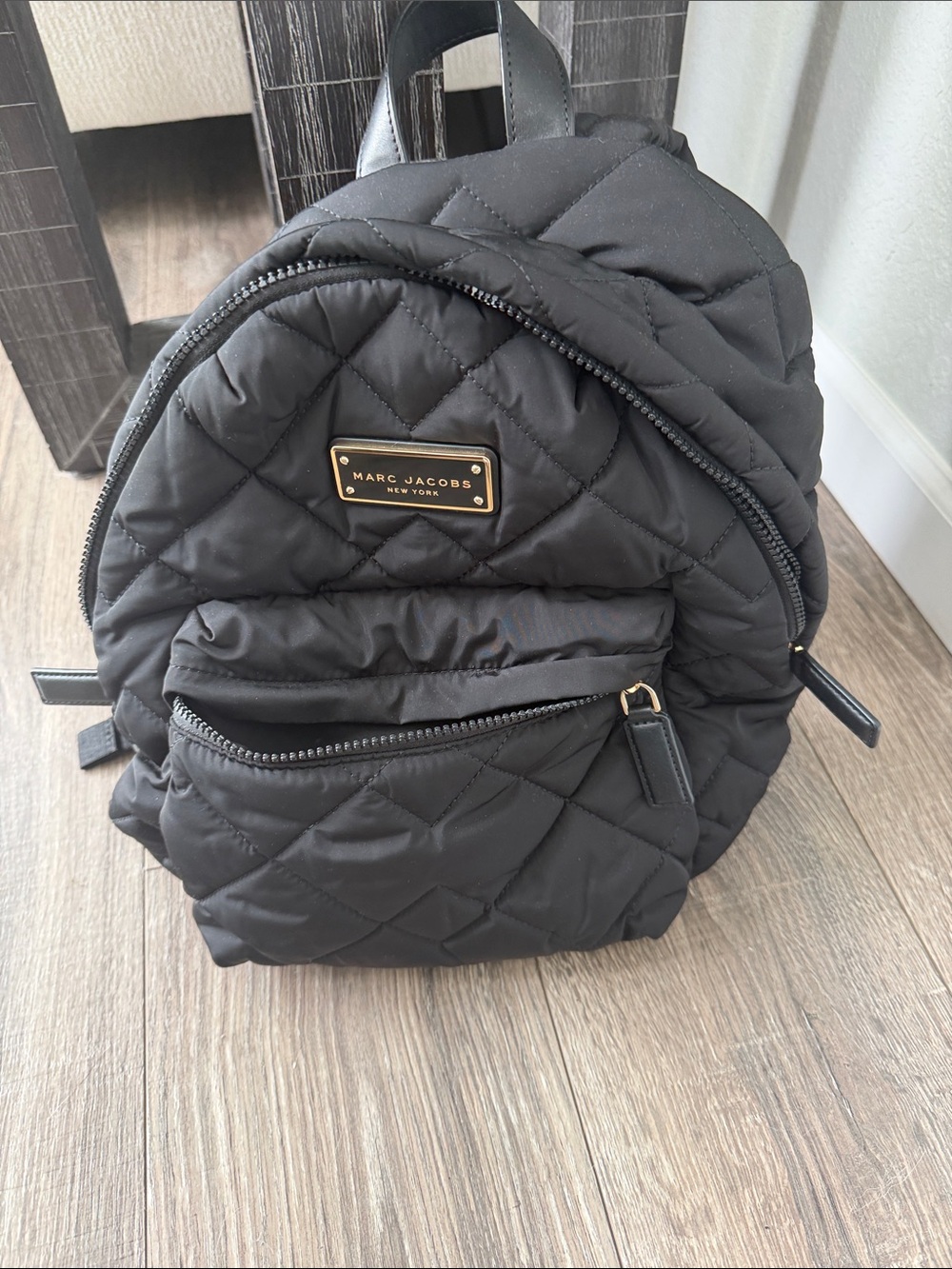 Marc Jacobs Black Quilted Mini Backpack with Gold Plaque